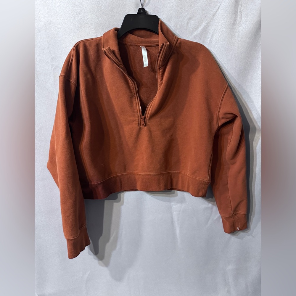 Fabletics Kat 1/2 Half Zip Cropped Pullover Sweatshirt Brown/Rust Orange Size L